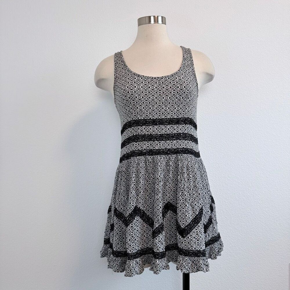 Maurices Black White Floral Lace Babydoll Tunic Top Boho Mini Sundress Small